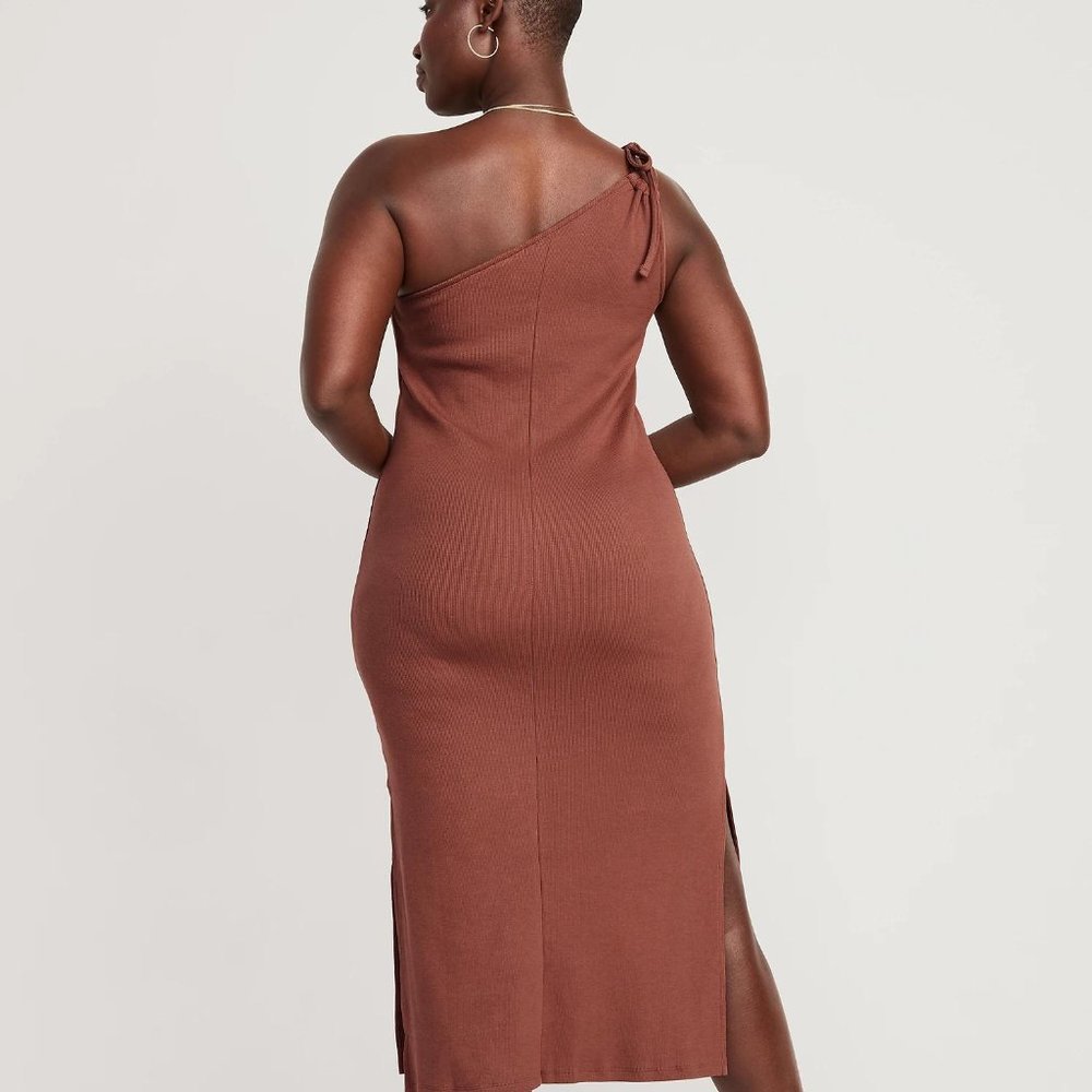 Old Navy Fitted One-Shoulder Double-Strap Rib-Knit Midi Dress for Women New - Picture 5 of 7